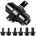 EVIL ENERGY Inline Fuel Filter 10 Micron with Barb 1/2", 3/8", 5/16" Fitting Adapter, Bracket Clamp 50MM Universal Aluminum Black for Gasoline, Diesel, Rubber Fuel Line