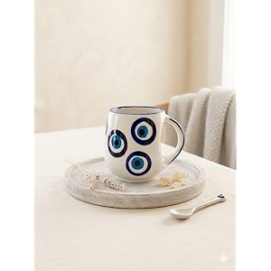 evil eye blue tea coffee mug  premium ceramic coffee cup with evil eye design  stylish beverage mug for tea coffee milk home office gifting round  pack of 1
