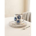 Evil Eye Blue Tea Coffee Mug | Premium Ceramic Coffee Cup with Evil Eye Design | Stylish Beverage Mug for Tea, Coffee, Milk, Home Office Gifting (Round | Pack of 1)