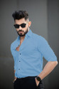 EVIQE Men Solid Casual Light Blue Shirt