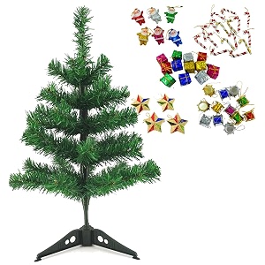 2 feet long artificial christmas tree and 6 drum 6 gift 6 santa 4 star 6 candy shape total 28 pcs hanging x-mass christmas decoration x-mass decoration