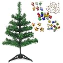 2 Feet Long Artificial Christmas Tree and 6 Drum, 6 Gift, 6 Santa, 4 Star, 6 Candy Shape Total 28 Pcs Hanging X-Mass Christmas Decoration X-Mass Decoration