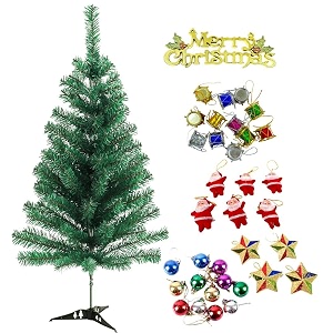 3 feet long artificial christmas tree and merry christmas tag 12 drum 12 multi balls 6 red santa 4 multi stars total 35 pcs hanging x-mass christmas decoration