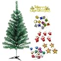 3 Feet Long Artificial Christmas Tree and Merry Christmas tag, 12 Drum, 12 Multi Balls, 6 Red Santa, 4 Multi Stars Total 35 Pcs Hanging X-Mass Christmas Decoration