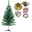 3 Feet Long Artificial Christmas Tree and 12 Balls, 12 Drum, 6 Santa, 12 Toffee, One Bell 43 Pcs Hanging X-Mass Christmas Decoration X-Mass Tree Decoration