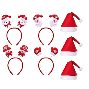 3 pcs santa cap and 3 pcs santa head bands eye wear santa claus costumes christmas party decoration x-mass caps