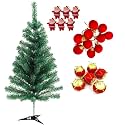 6 Drum 6 Santa 12 Velvet Balls Red Theme Christmas Tree Hanging Ornaments and 4 Ft Artificial Christmas Tree for Christmas Party Decoration