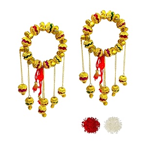 2 pcs golden beads bracelet rakhi chuda hanging lumba for bhabhi  kada-15-two  rakhi  rakhi set  rakhi for brother  rakhi for brother and bhabhi  rakhi combo  bhaiya bhabhi rakhi  rakhi gifts