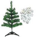 Small 9 Star 12 Balls Snow Theme Christmas Tree Hanging Ornaments and 2 Ft Artificial Christmas Tree for Christmas Party Decoration