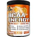 EVL BCAAs Amino Acids Powder - Rehydrating BCAA Powder Post Workout Recovery Drink with Natural Caffeine - Pre Workout Powder for Muscle Recovery Lean Growth and Endurance - Orange Blast