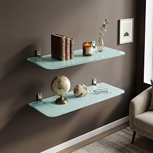 evolite premium tempered glass diamond corner and rectangle shelf for bathroom  living room  bedroom  kitchen shelves racks amp wall mount heavy duty all accessories etgs-6g9x12inch pack of 2