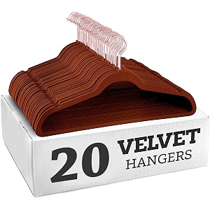 non-slip velvet hangers - ultra thin space saving suit hanger with 360 degree swivel hook - strong and durable velvet clothes hangers - coat hangers for a no hanger marks bronze pack of 20