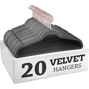 non-slip velvet hangers - ultra thin space saving suit hanger with 360 degree swivel hook - strong and durable velvet clothes hangers - coat hangers for a no hanger marks grey pack of 20