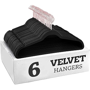 non-slip velvet hangers - ultra thin space saving suit hanger with 360 degree swivel hook - strong and durable velvet clothes hangers - coat hangers for a no hanger marks black pack of 6