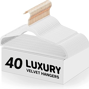 non-slip velvet hangers - ultra thin space saving suit hanger with 360 degree swivel hook - strong and durable velvet clothes hangers - coat hangers for a no hanger marks white pack of 40