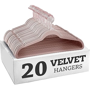 non-slip velvet hangers - ultra thin space saving suit hanger with 360 degree swivel hook - strong and durable velvet clothes hangers - coat hangers for a no hanger marks pink pack of 20