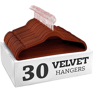 non-slip velvet hangers - ultra thin space saving suit hanger with 360 degree swivel hook - strong and durable velvet clothes hangers - coat hangers for a no hanger marks bronze pack of 30