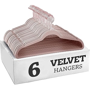 non-slip velvet hangers - ultra thin space saving suit hanger with 360 degree swivel hook - strong and durable velvet clothes hangers - coat hangers for a no hanger marks pink pack of 6