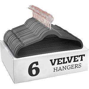 non-slip velvet hangers - ultra thin space saving suit hanger with 360 degree swivel hook - strong and durable velvet clothes hangers - coat hangers for a no hanger marks grey pack of 6