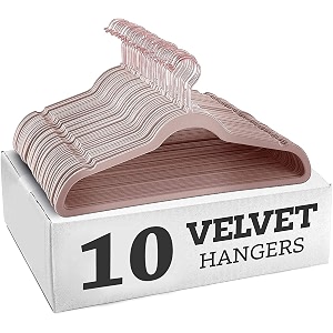 non-slip velvet hangers - ultra thin space saving suit hanger with 360 degree swivel hook - strong and durable velvet clothes hangers - coat hangers for a no hanger marks pink pack of 10