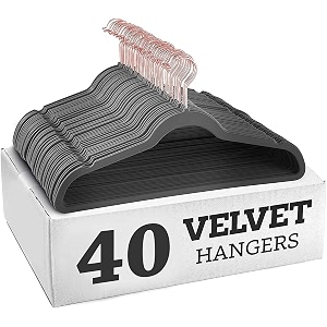 non-slip velvet hangers - ultra thin space saving suit hanger with 360 degree swivel hook - strong and durable velvet clothes hangers - coat hangers for a no hanger marks grey pack of 40