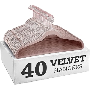 non-slip velvet hangers - ultra thin space saving suit hanger with 360 degree swivel hook - strong and durable velvet clothes hangers - coat hangers for a no hanger marks pink pack of 40