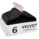 Non-Slip Velvet Hangers - Ultra Thin Space Saving Suit Hanger with 360 Degree Swivel Hook - Strong and Durable Velvet Clothes Hangers - Coat Hangers for a No Hanger Marks (Black, Pack of 6)