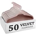 Non-Slip Velvet Hangers - Ultra Thin Space Saving Suit Hanger with 360 Degree Swivel Hook - Strong and Durable Velvet Clothes Hangers - Coat Hangers for a No Hanger Marks (Pink, Pack of 50)