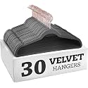 Non-Slip Velvet Hangers - Ultra Thin Space Saving Suit Hanger with 360 Degree Swivel Hook - Strong and Durable Velvet Clothes Hangers - Coat Hangers for a No Hanger Marks (Grey, Pack of 30)