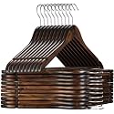 Premium Wooden Hangers Durable &amp; Slim Coat Hanger -Solid Wood Suit Hangers with 360-Degree Rotatable Hook - Wood Hangers with Shoulder Grooves (Walnut, 48)