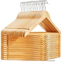 Premium Wooden Hangers Durable &amp; Slim Coat Hanger -Solid Wood Suit Hangers with 360-Degree Rotatable Hook - Wood Hangers with Shoulder Grooves (Beige, 70)