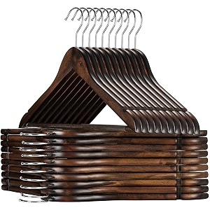 wooden suit coat hangers smooth retro finish wooden dress hangers with non slip pant bar clothes hangers with 360 swivel hook amp notches for jacket pant shirt walnut 4