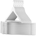 Wooden Suit Coat Hangers, Smooth Retro Finish Wooden Dress Hangers with Non Slip Pant Bar, Clothes Hangers with 360 Swivel Hook &amp; Notches for Jacket, Pant, Shirt (White, 24)