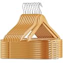 Wooden Suit Coat Hangers, Smooth Retro Finish Wooden Dress Hangers with Non Slip Pant Bar, Clothes Hangers with 360 Swivel Hook &amp; Notches for Jacket, Pant, Shirt (Beige, 20)