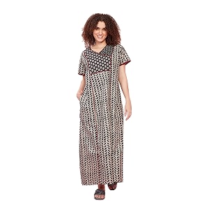 evolove women39s 100 cotton supersoft with beautiful embroidery long maxi night gown nighty dress with pocket most comfortable and 3 x longer lasting dark navy lngco3188dn-s