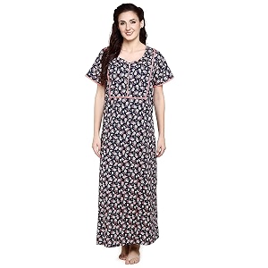evolove long cotton maxi nighty for women with side pockets  super soft and comfortable night wear
