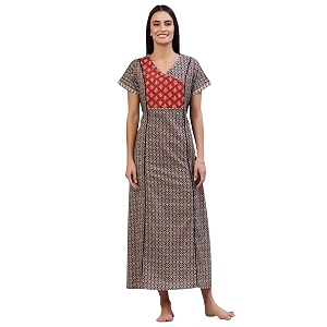 evolove women39s cotton long maxi night gown nighty dress with pocket super soft comfortable