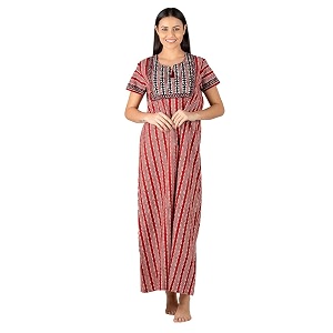 evolove cotton nighty maxi for women with side pocket  printed short sleeves full length night wear gown