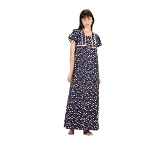evolove cotton nighty maxi for women with side pocket  printed short sleeves full length night wear gown