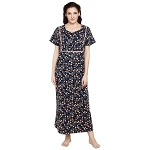 evolove long cotton maxi nighty for women with side pockets  super soft and comfortable night wear