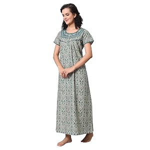 evolove women39s 100 cotton supersoft with beautiful embroidery long maxi night gown nighty dress with pocket