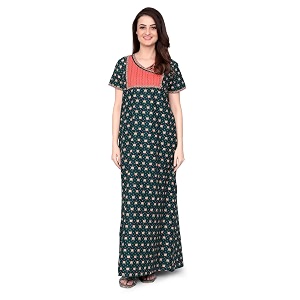 evolove women39s cotton long maxi night gown nighty dress with pocket super soft comfortable dark navy lngco3173dn-s