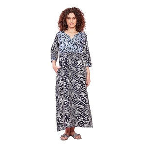 evolove women39s 100 cotton supersoft with beautiful embroidery long maxi night gown nighty dress with pocket most comfortable and 3 x longer lasting dark navy lngco3188dn-s