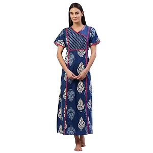 evolove women39s cotton long maxi night gown nighty dress with pocket super soft comfortable
