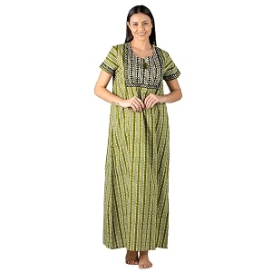 evolove cotton nighty maxi for women with side pocket  printed short sleeves full length night wear gown