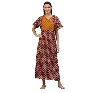 evolove women39s cotton long maxi night gown nighty dress with pocket super soft comfortable