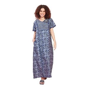 evolove women39s 100 cotton supersoft with beautiful embroidery long maxi night gown nighty dress with pocket most comfortable and 3 x longer lasting dark navy lngco3188dn-s