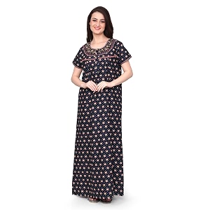 evolove women39s 100 cotton supersoft with beautiful embroidery long maxi night gown nighty dress with pocket