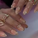 evpct 3D Gold Line French Tip Press on Nails Short Almond with Pearl Design
