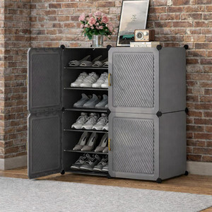 Evrum 12-Shelf-4-Door Plastic Cubort Shoe Rack Plastic